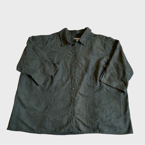 Croft & Barrow Button Up Faux Suede Shirt Jacket Women's Sz 3X Embroidered Green - Picture 14 of 16